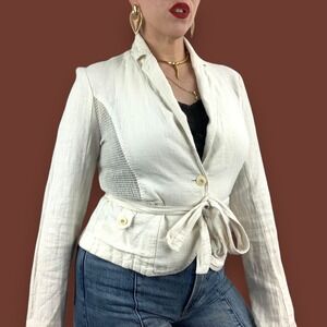 ANTHROPOLOGIE CARTONNIER cream linen cropped blazer jacket
